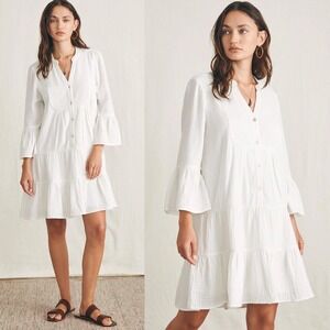 Faherty Dream Cotton Gauze White Tiered Dress Kassey Womens Size Small NEW NWT S